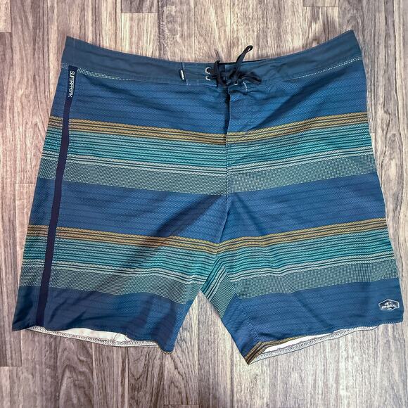 O’Neill Superfreak Board Shorts Mens 38 Blue Striped Surf Swim Trunks Drawstring - Picture 7 of 8